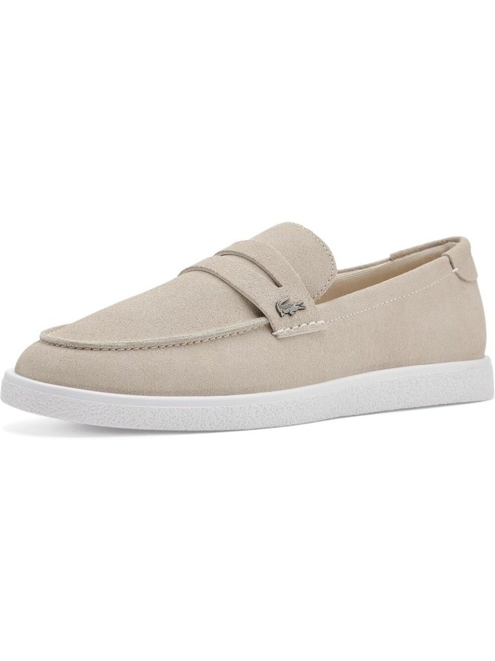 Lacoste Men Off White White Moc Toe Cochet Suede Comfortable Fit Slip On Loafers